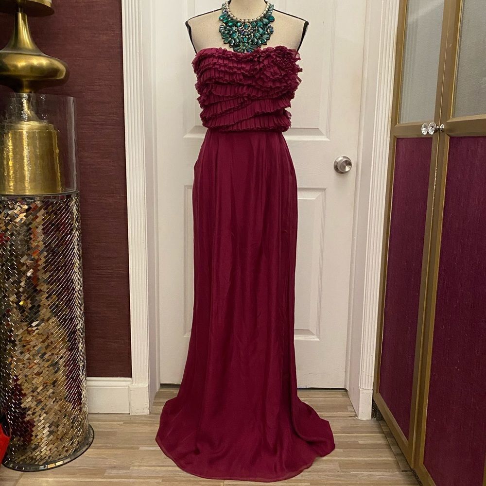 Catherine Malandrino 100% silk maroon colour strapless gown, size 4